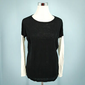 Vince Size XS Black White Color Block Crew Neck Long Sleeve 100% Linen Sweater